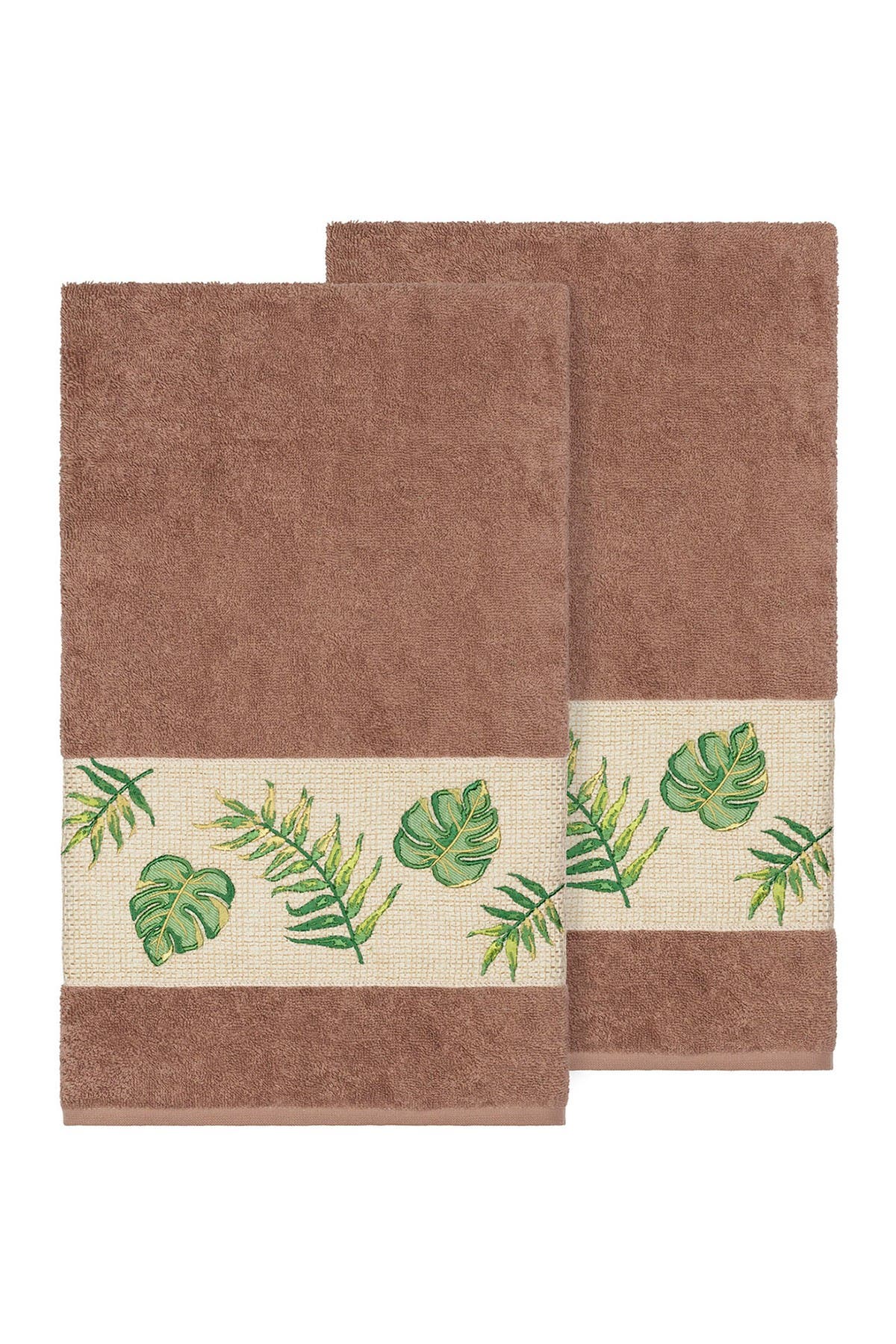 Linum Home Textiles Zoe Embellished Bath Towel - Set of 2 - Latte