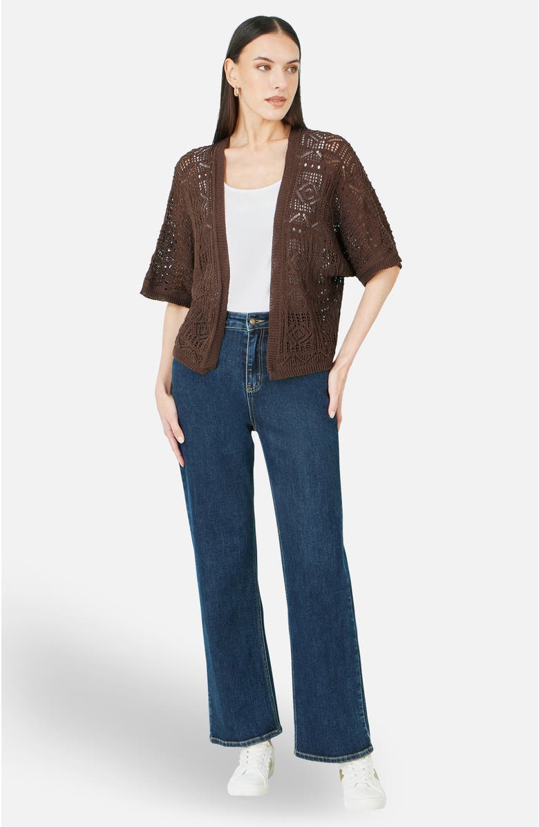 Yumi Crochet Edge To Edge Cardigan, Alternate, color, Brown