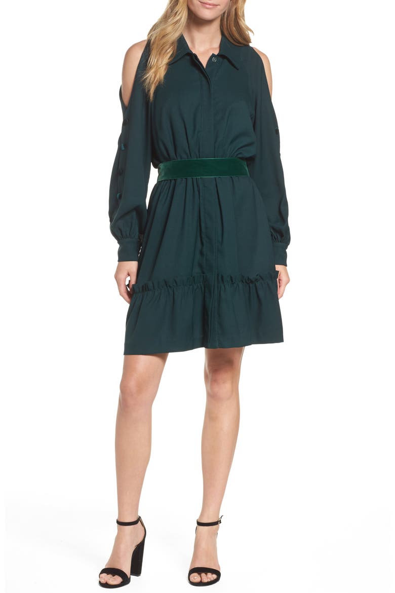 Cold Shoulder Shirtdress, Main, color, GREEN