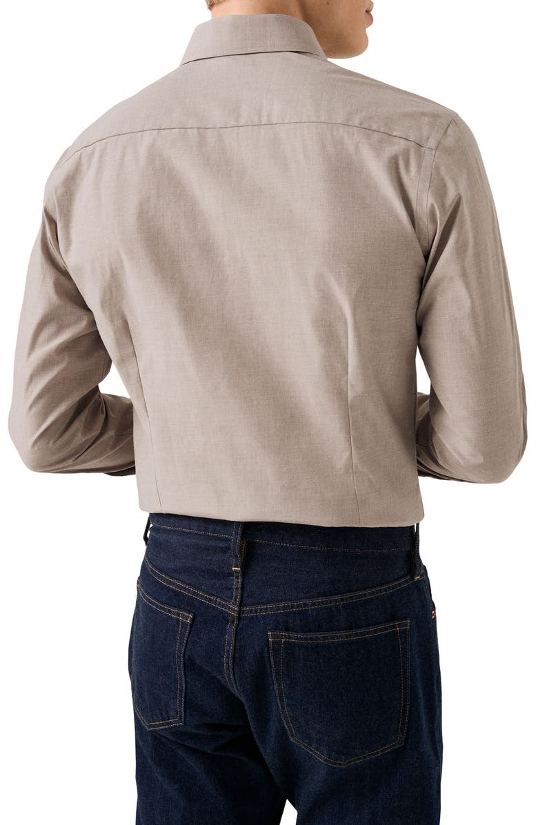 Eton Slim Fit Tan Mélange Cotton Twill Dress Shirt, Alternate, color, Light Beige