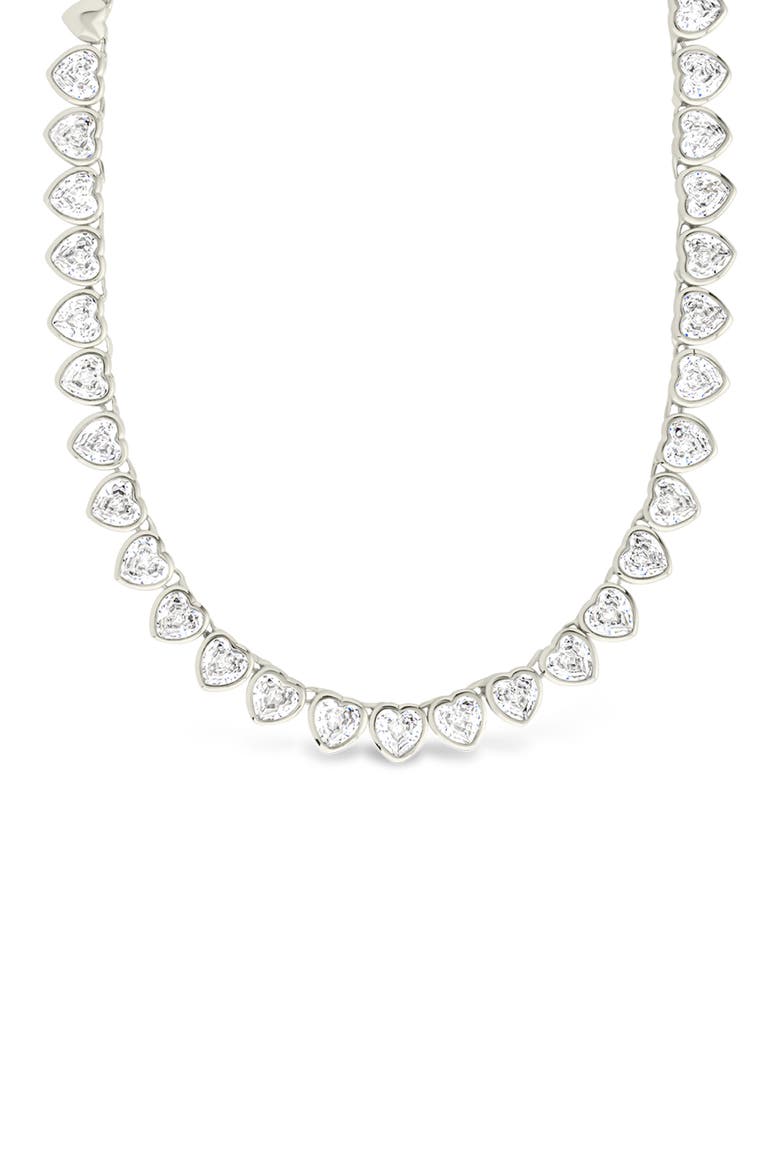 Stephanie Heart Cubic Zirconia Tennis Necklace, Alternate, color, SILVER