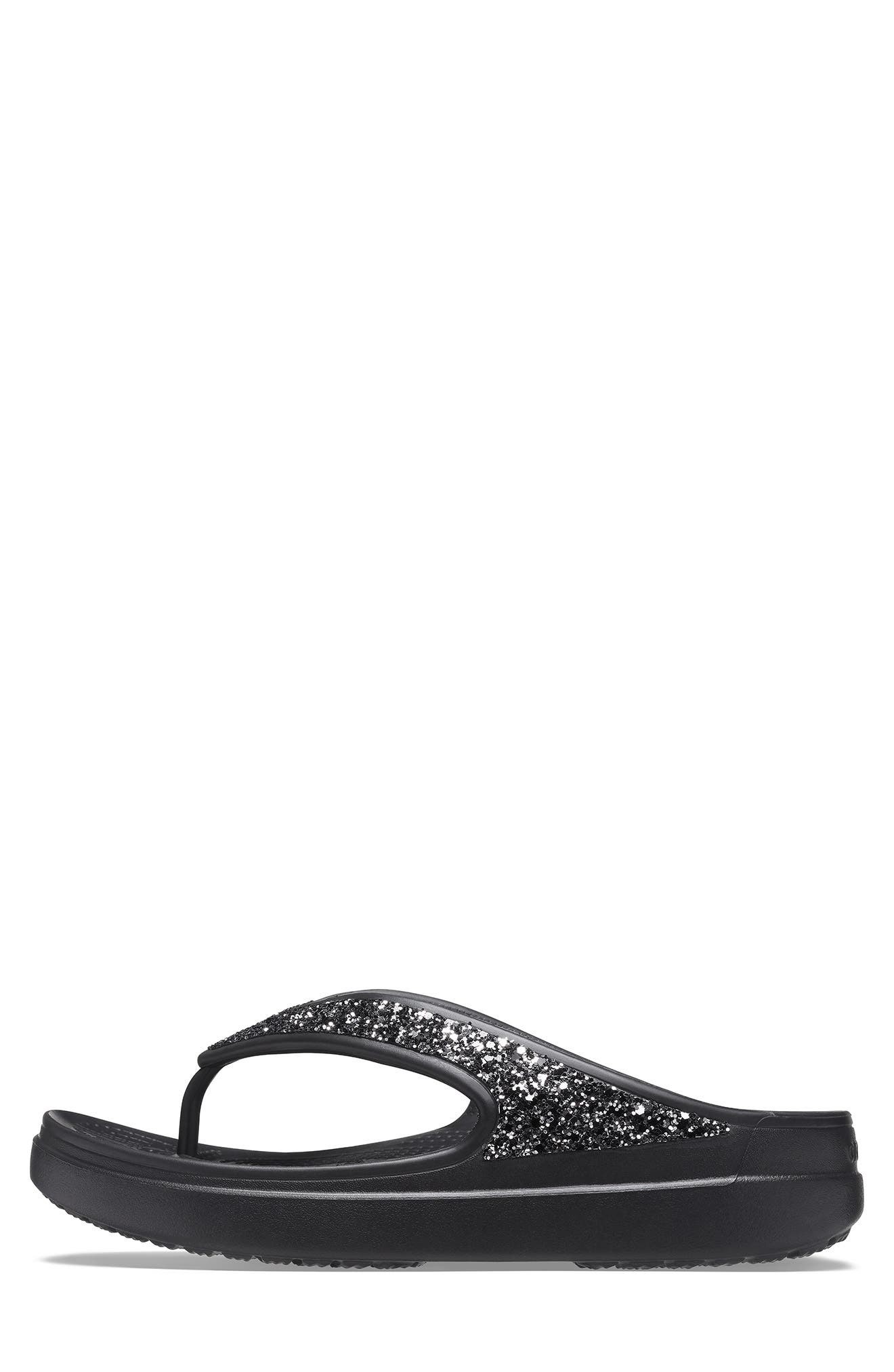 CROCS Sloane Glitter Platform Flip-Flop Sandal, Alternate, color, Black/ Black