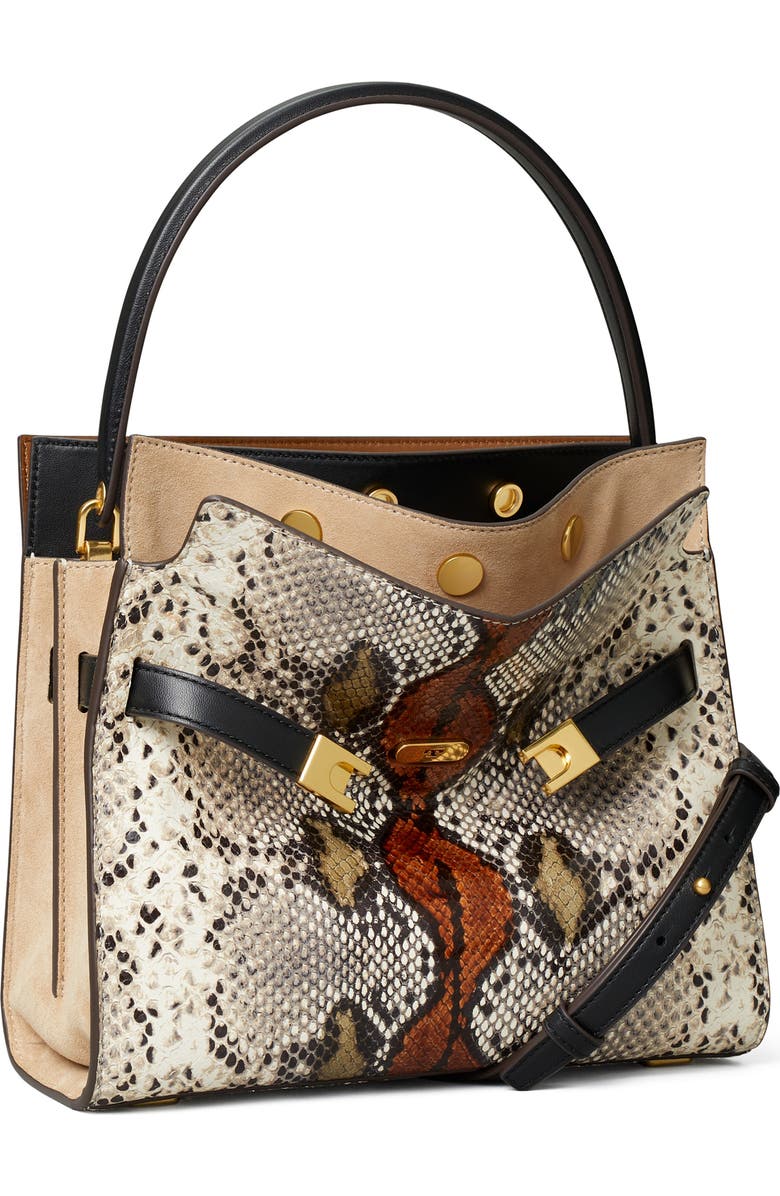 Tory Burch Small Lee Radziwill Snake Embossed Leather Double Bag, Alternate, color,
