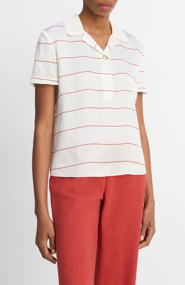 Vince Stripe Relaxed Fit Polo, Alternate, color, Cream/Brick Rose