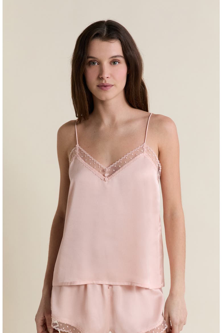 Plume Lace Trim Satin Camisole, Alternate, color, POWDER PINK