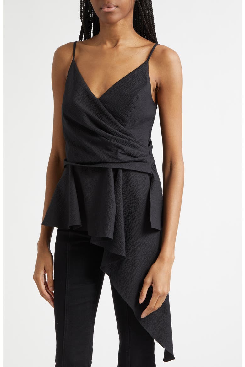 Solange Faux Wrap Asymmetric Hem Peplum Top, Alternate, color, BLACK