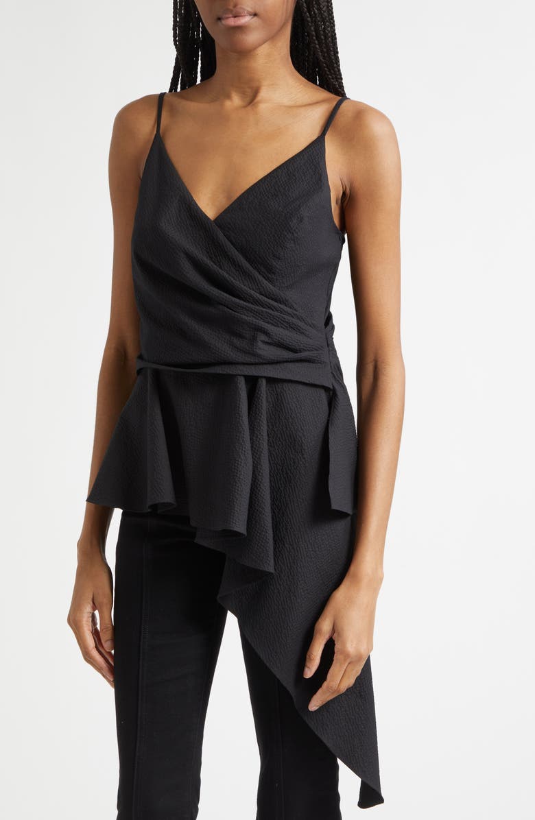 Veronica Beard Solange Faux Wrap Asymmetric Hem Peplum Top, Alternate, color, Black