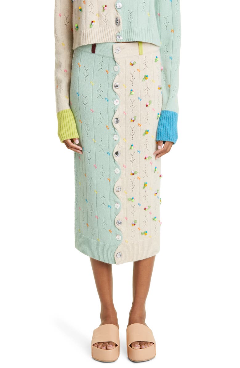 YanYan Rosie Pointelle Wool Midi Skirt, Main, color, 