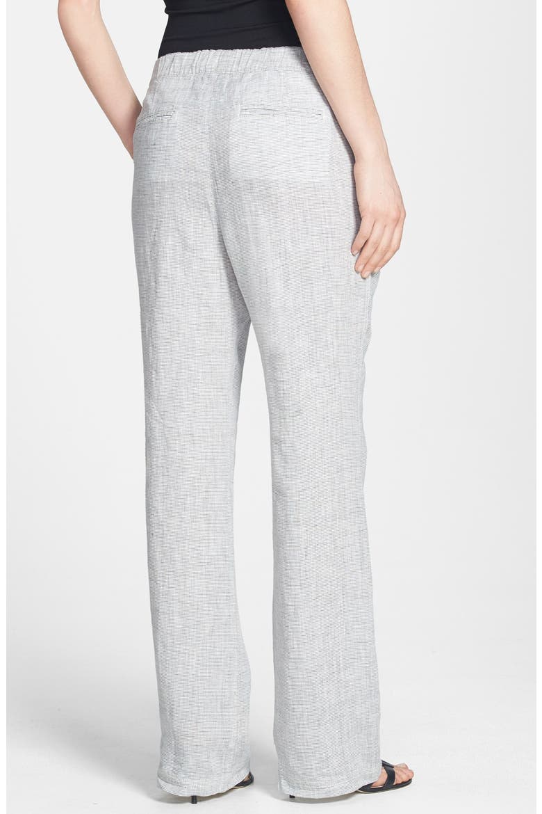 Drawstring Waist Linen Pants, Alternate, color, GREY/ CREAM MICRO STRIPE