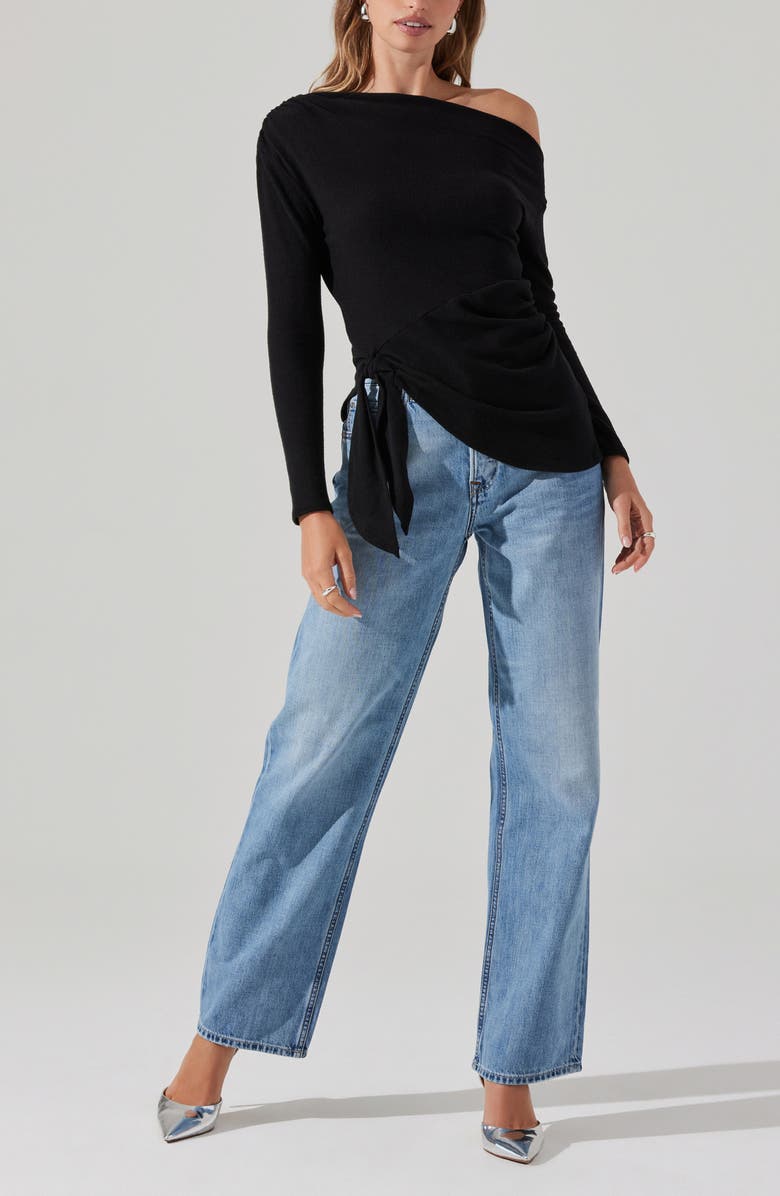 ASTR the Label One-Shoulder Tie Hem Knit Top, Alternate, color, Black