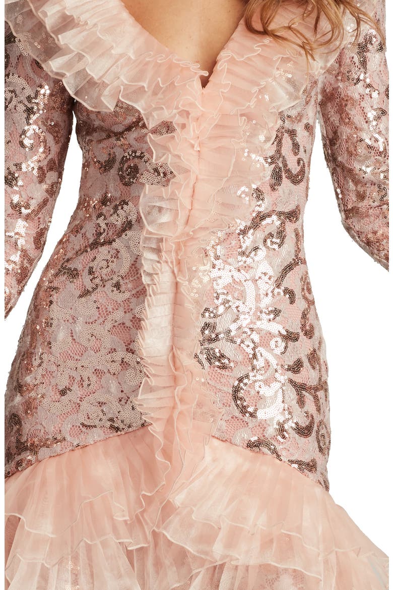 Sequin Ruffle Long Sleeve Cocktail Dress, Alternate, color, BLUSH/ PINK