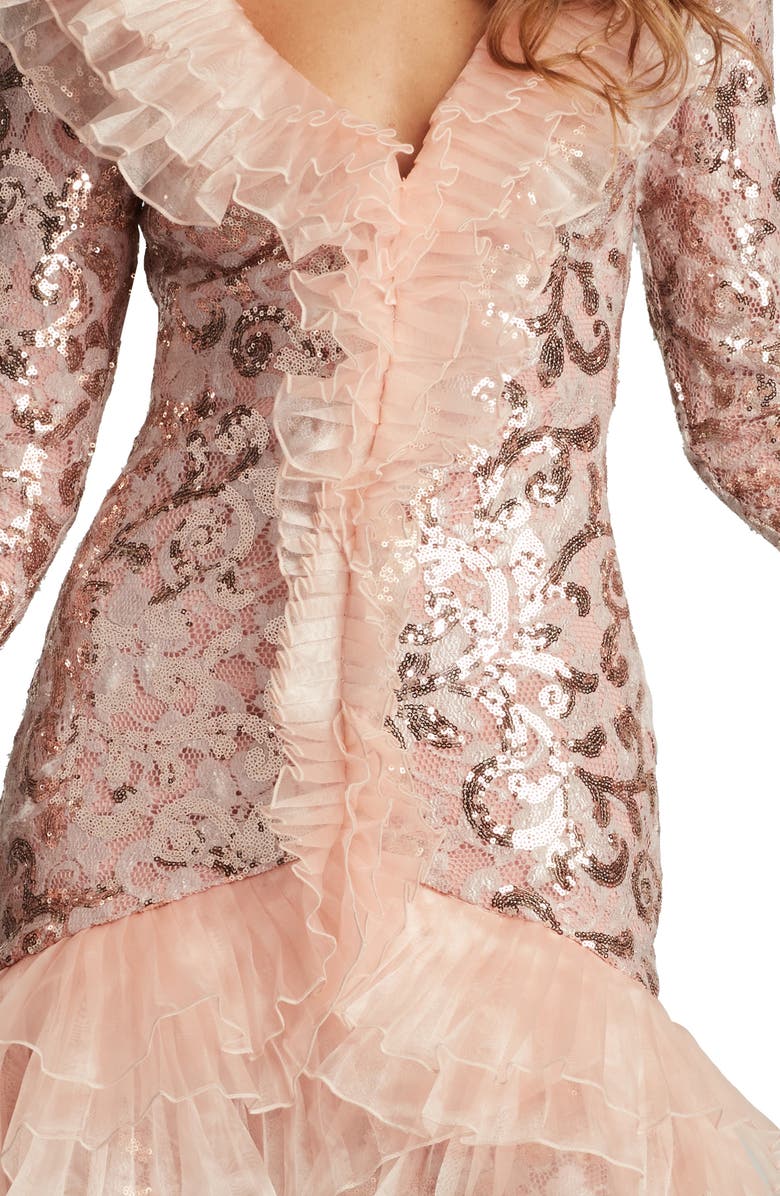 SHO by Tadashi Shoji Sequin Ruffle Long Sleeve Cocktail Dress, Alternate, color,