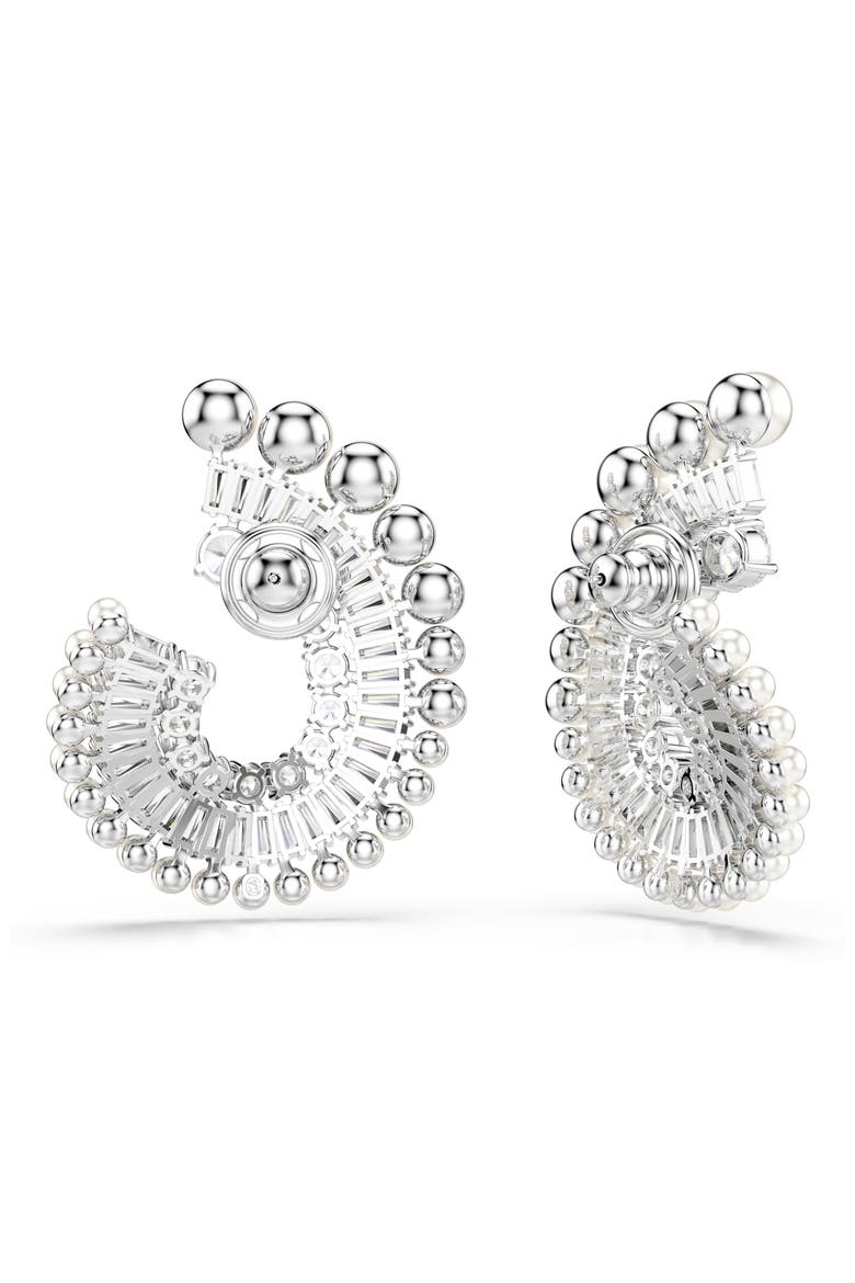 x Ariana Grande Mixed-Cut Cubic Zirconia & Faux Pearl Hoop Earrings, Alternate, color, WHITE/ SILVER