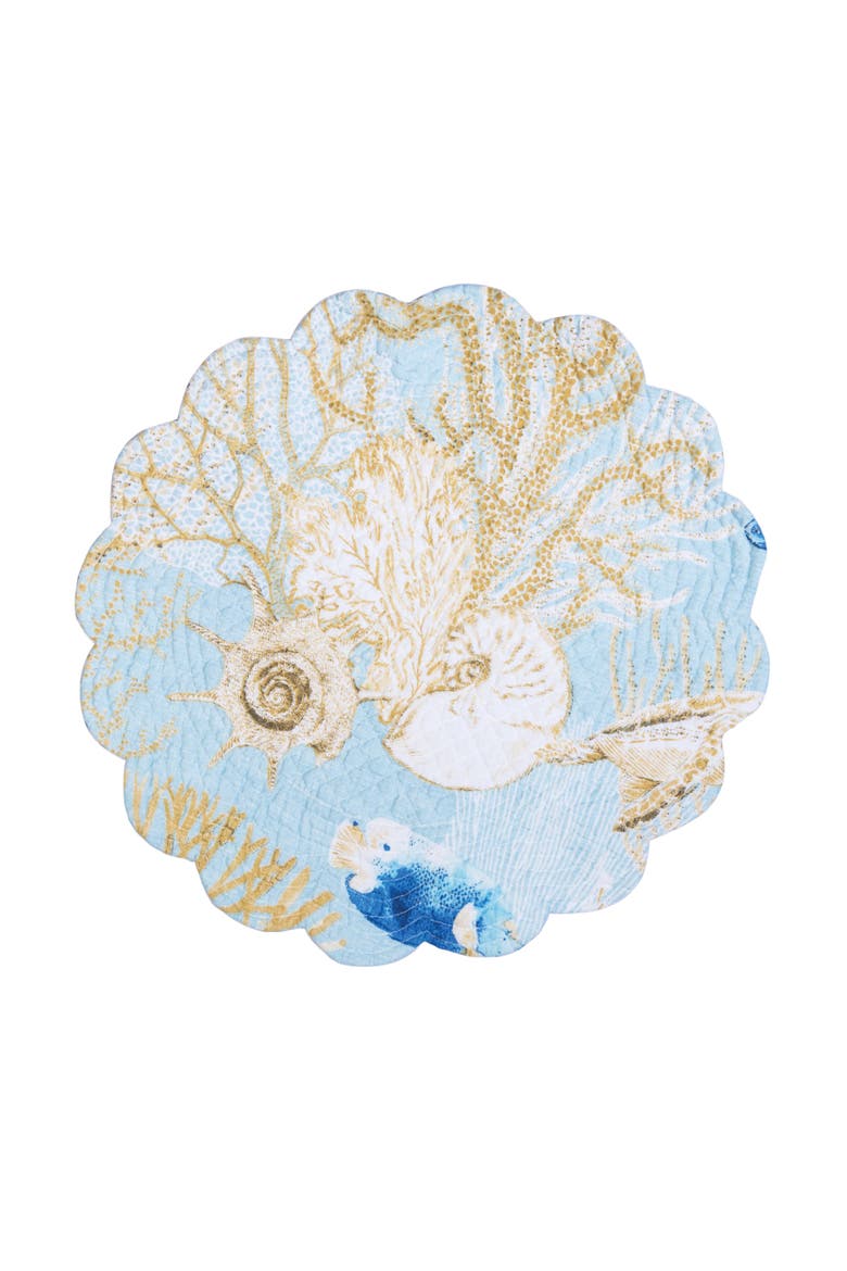 Belmont Reef Reversible Machine Washable Round Scallop Quilt Placemats Set of 6, Alternate, color, Yellow