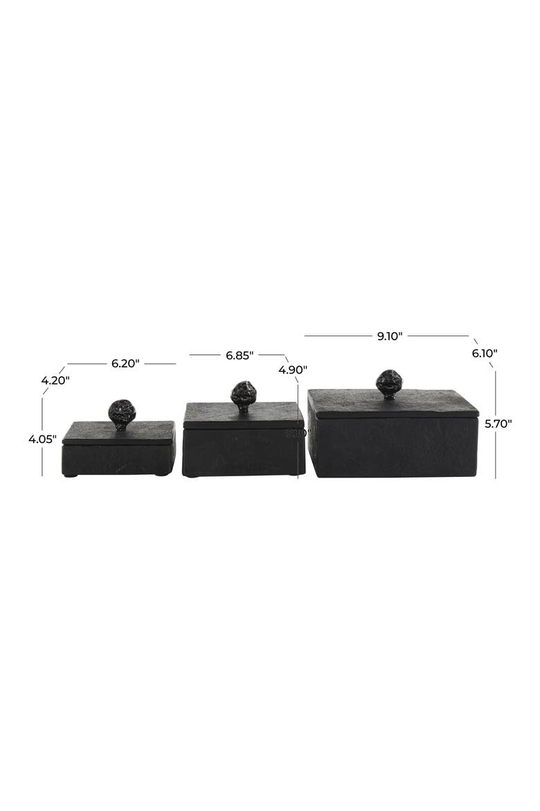 Contemporary Set of 3 Decorative Marble Boxes, Alternate, color, BLACK