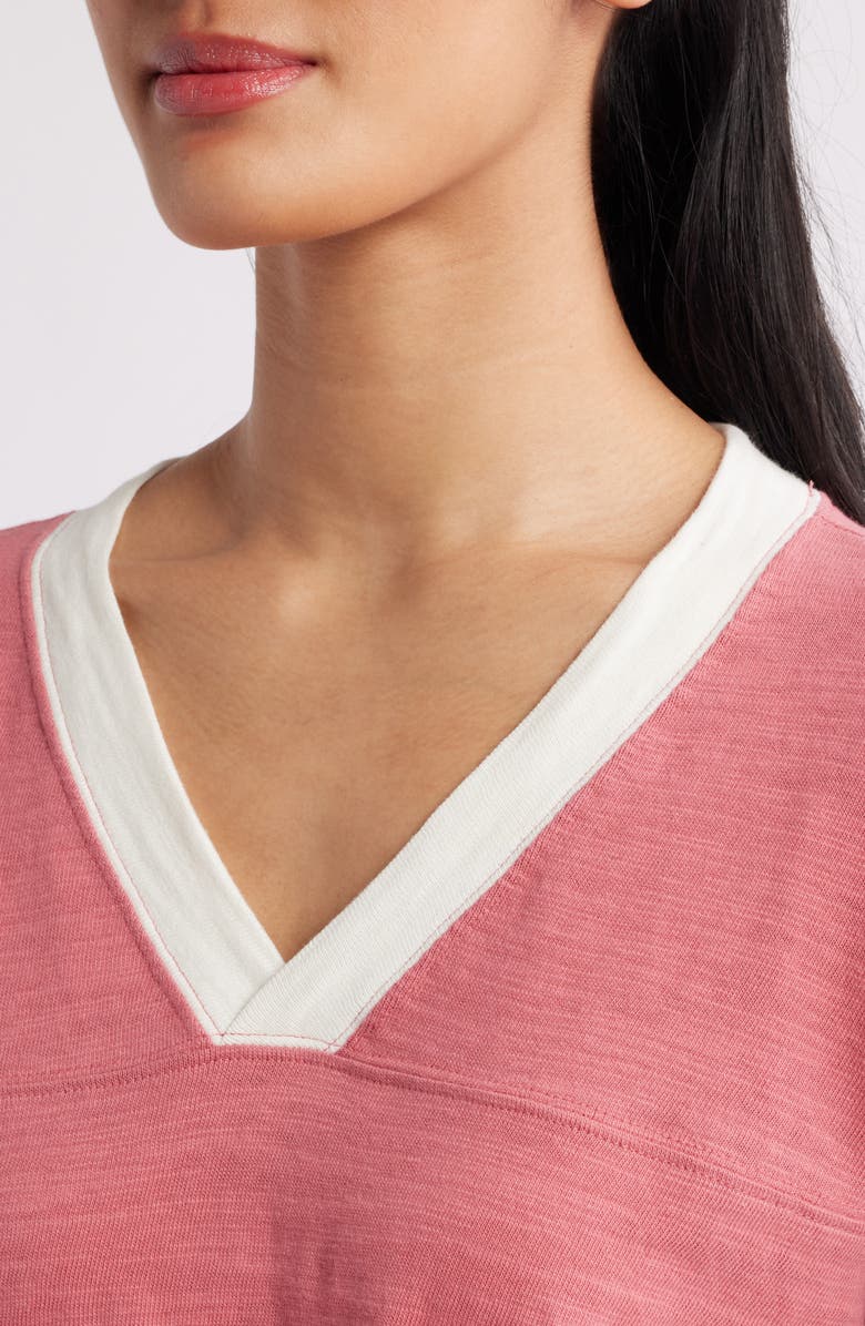 Faherty Sunwashed Slub V-Neck Long Sleeve Organic Cotton Top, Alternate, color, Baroque Rose