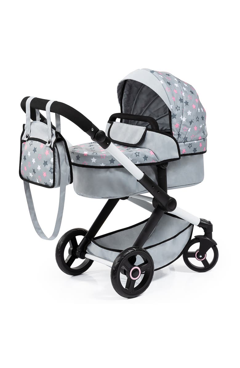 Bayer Design Pram Xeo, Grey, Pink, Stars, Fits Dolls Up to 18 Inch, Main, color, Multicolored