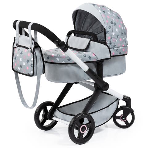 Pram Xeo, Grey, Pink, Stars, Fits Dolls Up to 18 Inch