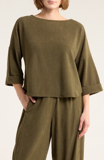 Max Studio Long Sleeve Knit Corduroy Top In Green
