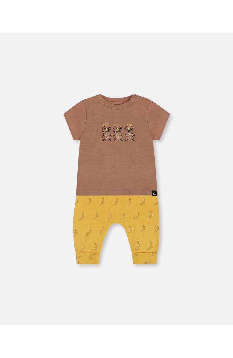Deux par Deux Baby Boy's Printed Organic Cotton Top And Pant Set Yellow Bananas And Brown, Main, color,