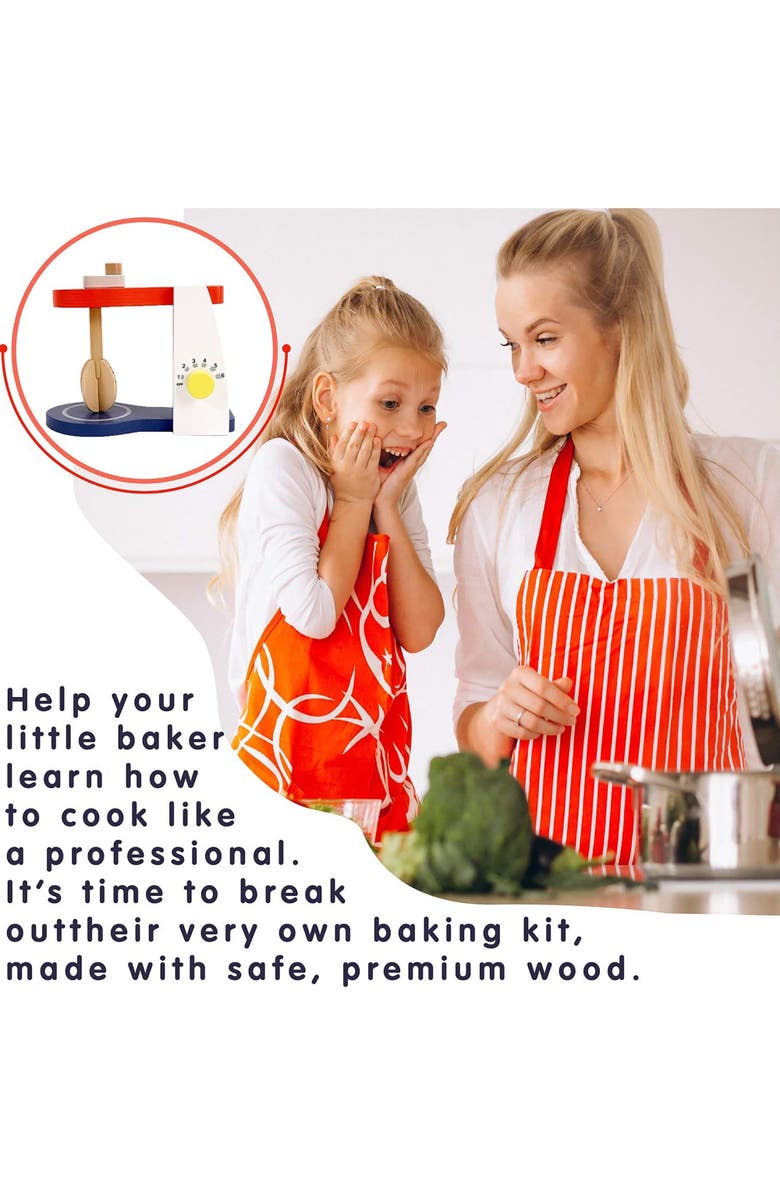 Leo & Friends Wooden Mixer Set - Make-A-Cake Mixer Kit with Hand Crank Mixer, Alternate, color, Red