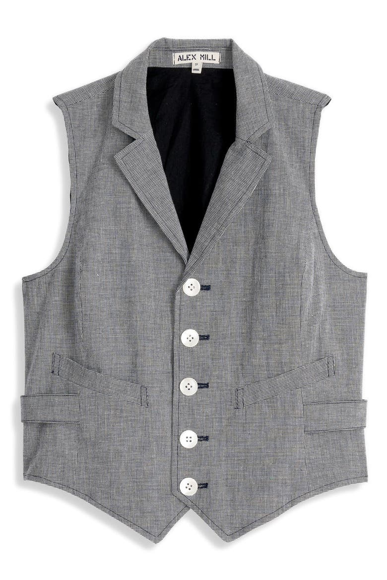Mathilde Mini Houndstooth Check Cotton & Linen Vest, Alternate, color, BLACK/ WHITE