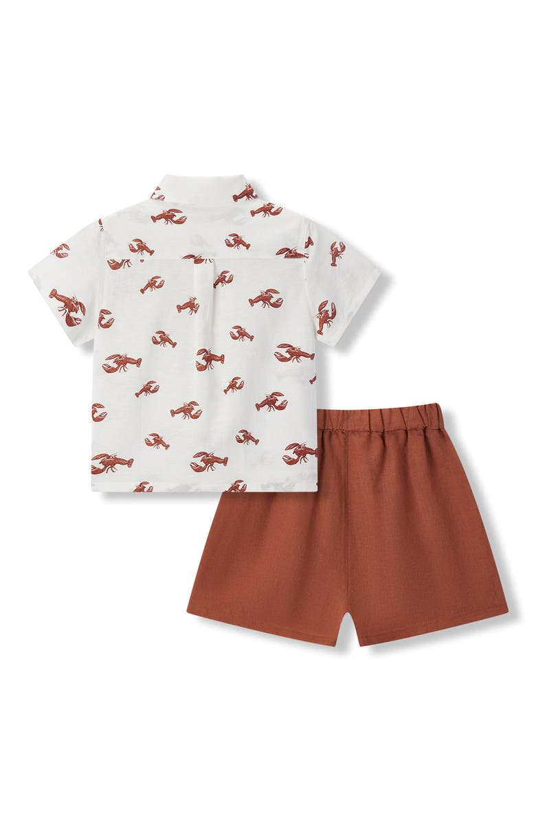 Milkbarn Linen Buttonup Shirt And Shorts Set, Alternate, color, Cream Lobster