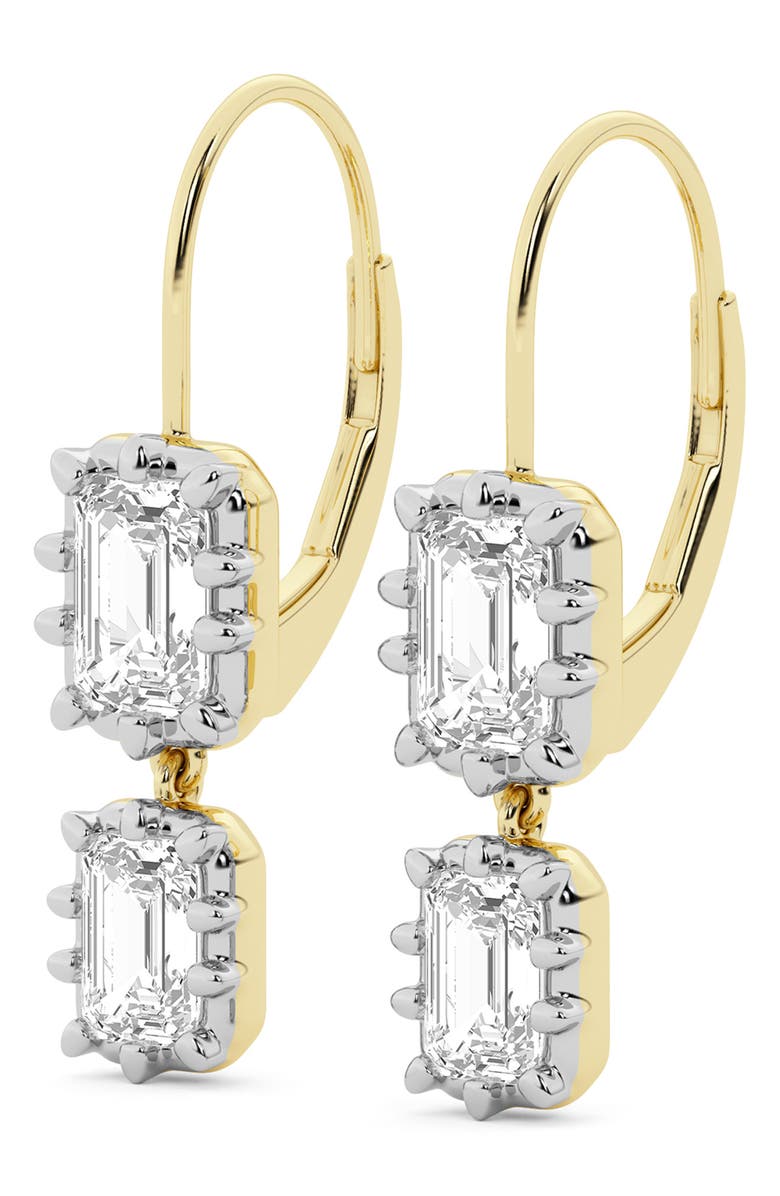 HauteCarat Georgian Lab Grown Diamond Twin Radiant Cut Drop Earrings, Alternate, color, 18K Yellow/ White Gold