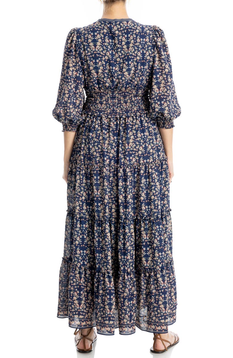 MAX STUDIO Floral Balloon Sleeve Tiered Maxi Dress, Alternate, color, Sapphire/ Terra Shaded Paisley