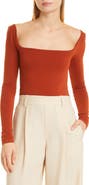 Vince Square Neck Long Sleeve Stretch Cotton Knit Top