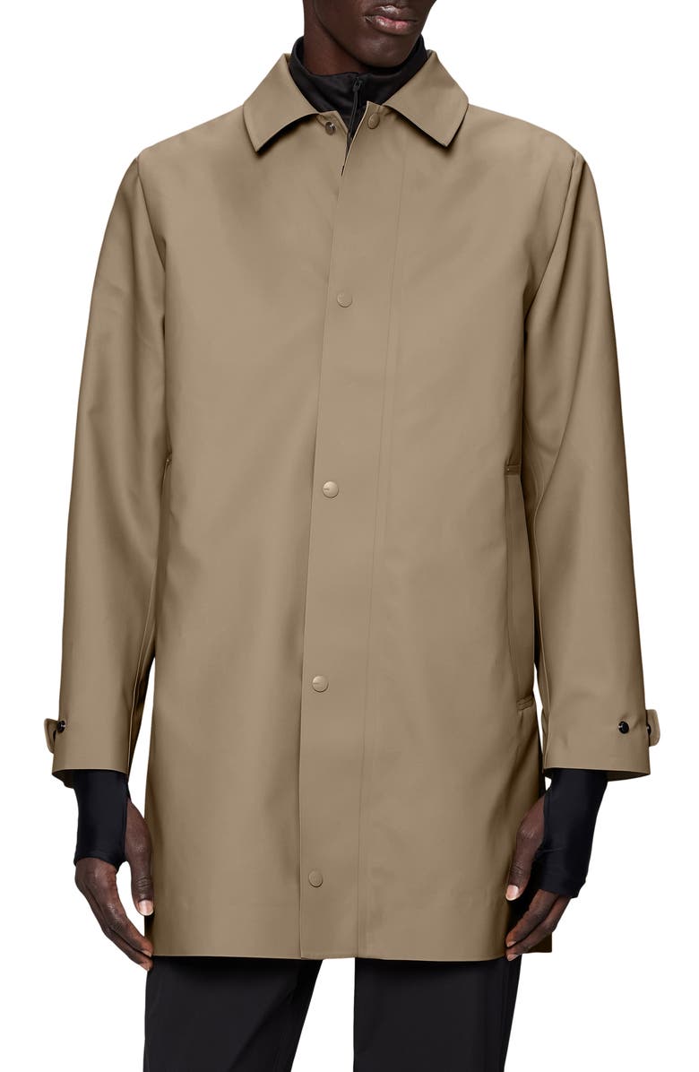 Rains Nara Waterproof Longline Rain Jacket with Removable Hood, Main, color, Beige