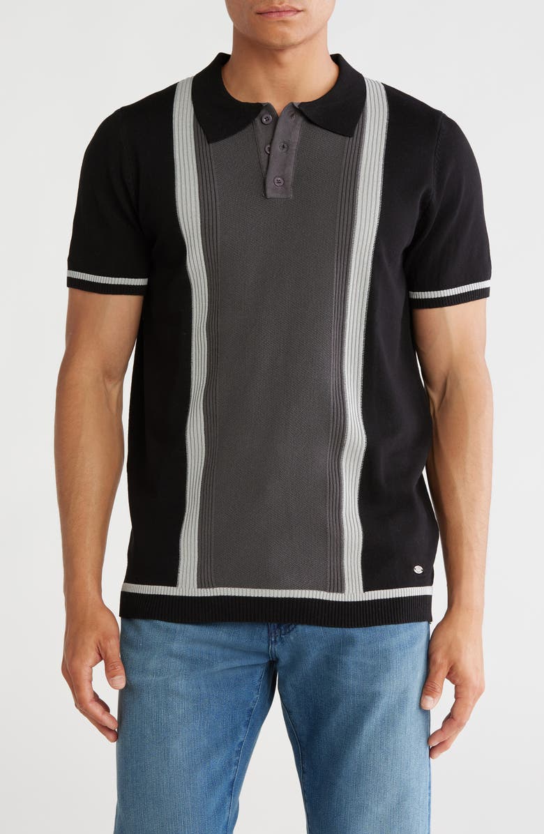 T.R. PREMIUM Colorblock Sweater Knit Polo, Main, color, Black