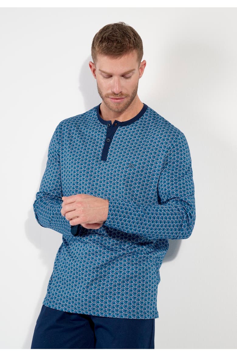 Martinez Long Pajama Set, Alternate, color, Blue Print