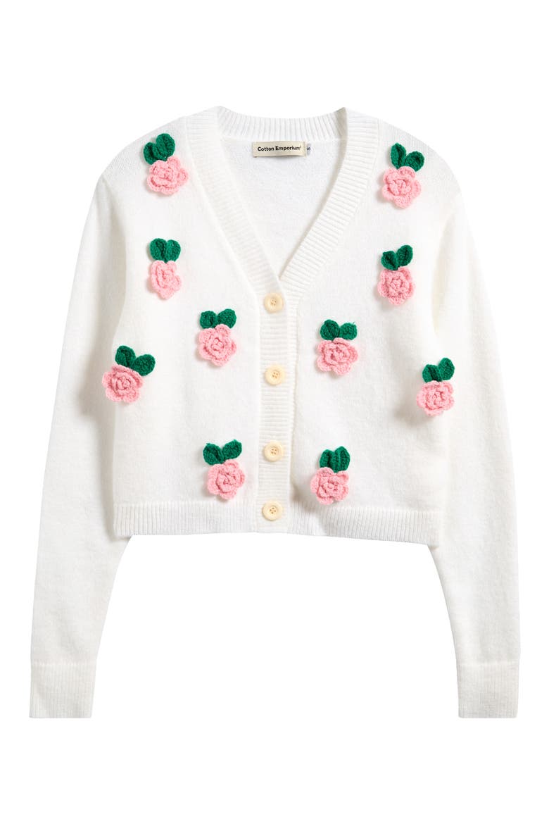 Kids' Floral Embellished Cardigan, Main, color, IVORY PINK FLOWER