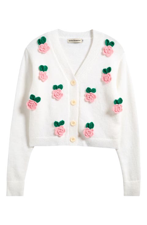 Kids' Floral Embellished Cardigan (Big Kid)