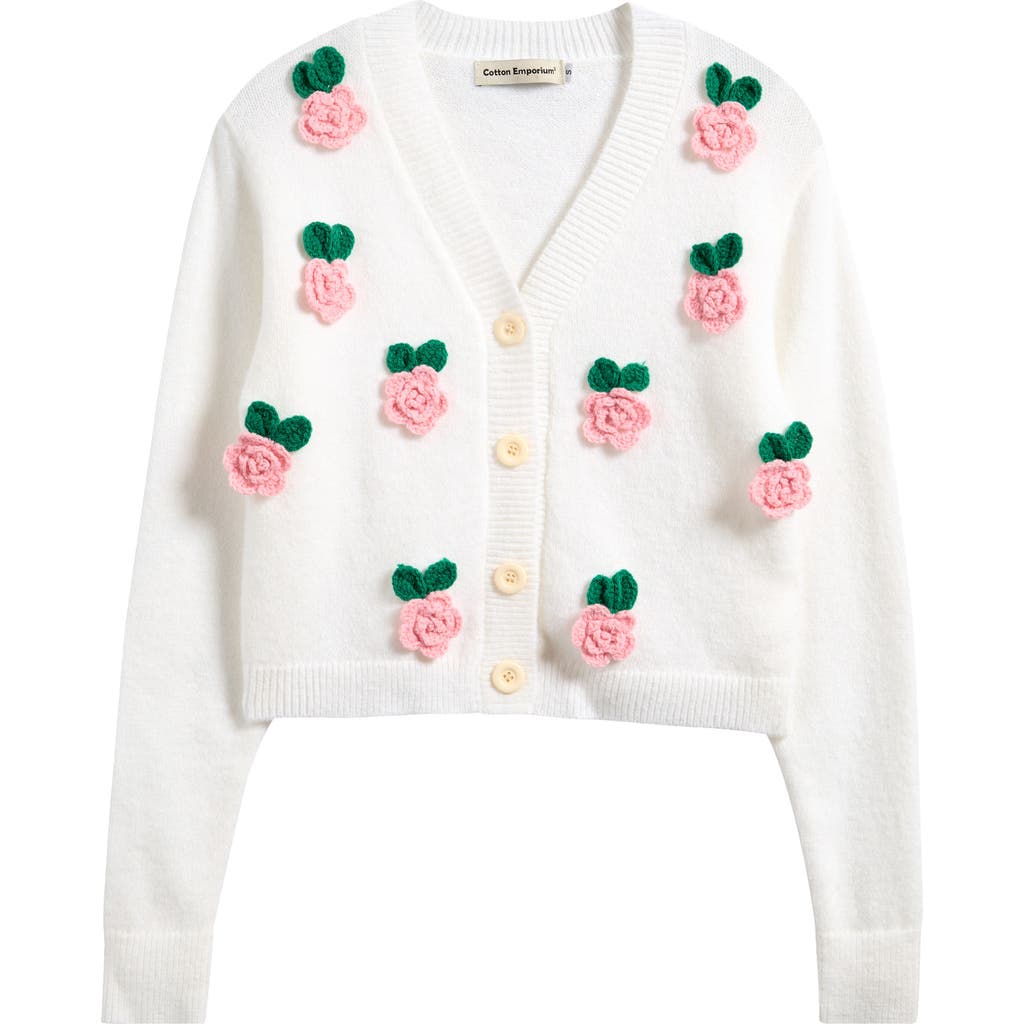 COTTON EMPORIUM COTTON EMPORIUM KIDS' FLORAL EMBELLISHED CARDIGAN