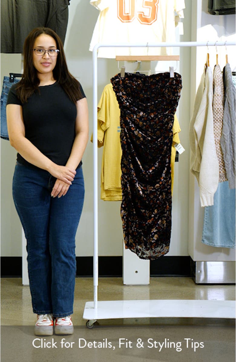 Pixie Metallic Floral Strapless Mesh Midi Dress, sales video thumbnail