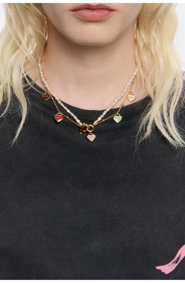 Bimba y Lola Chain Heart Logo Double-Layer Necklace, Alternate, color, 