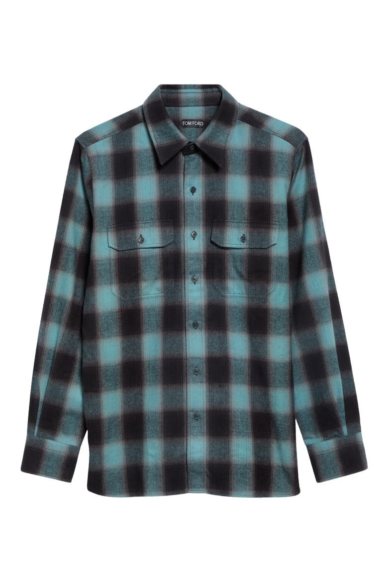 Brushed Check Military Fit Shirt, Main, color, TUF COMBO GREY/ LIGHT BLUE