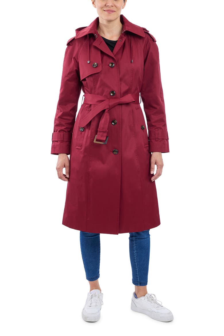 Cotton Blend Trench, Alternate, color, CRANBERRY