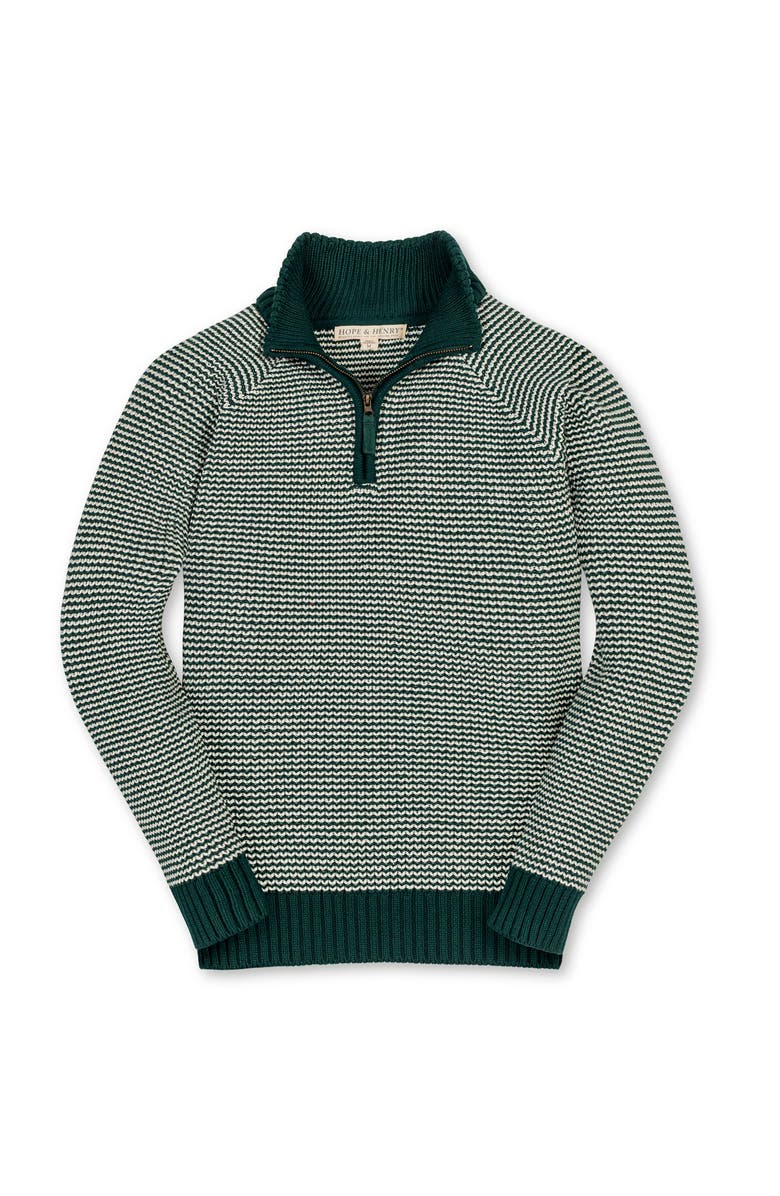 Hope & Henry Kids' Organic Long Sleeve Half Zip Raglan Ski Sweater, Main, color, Deep Green Stripe