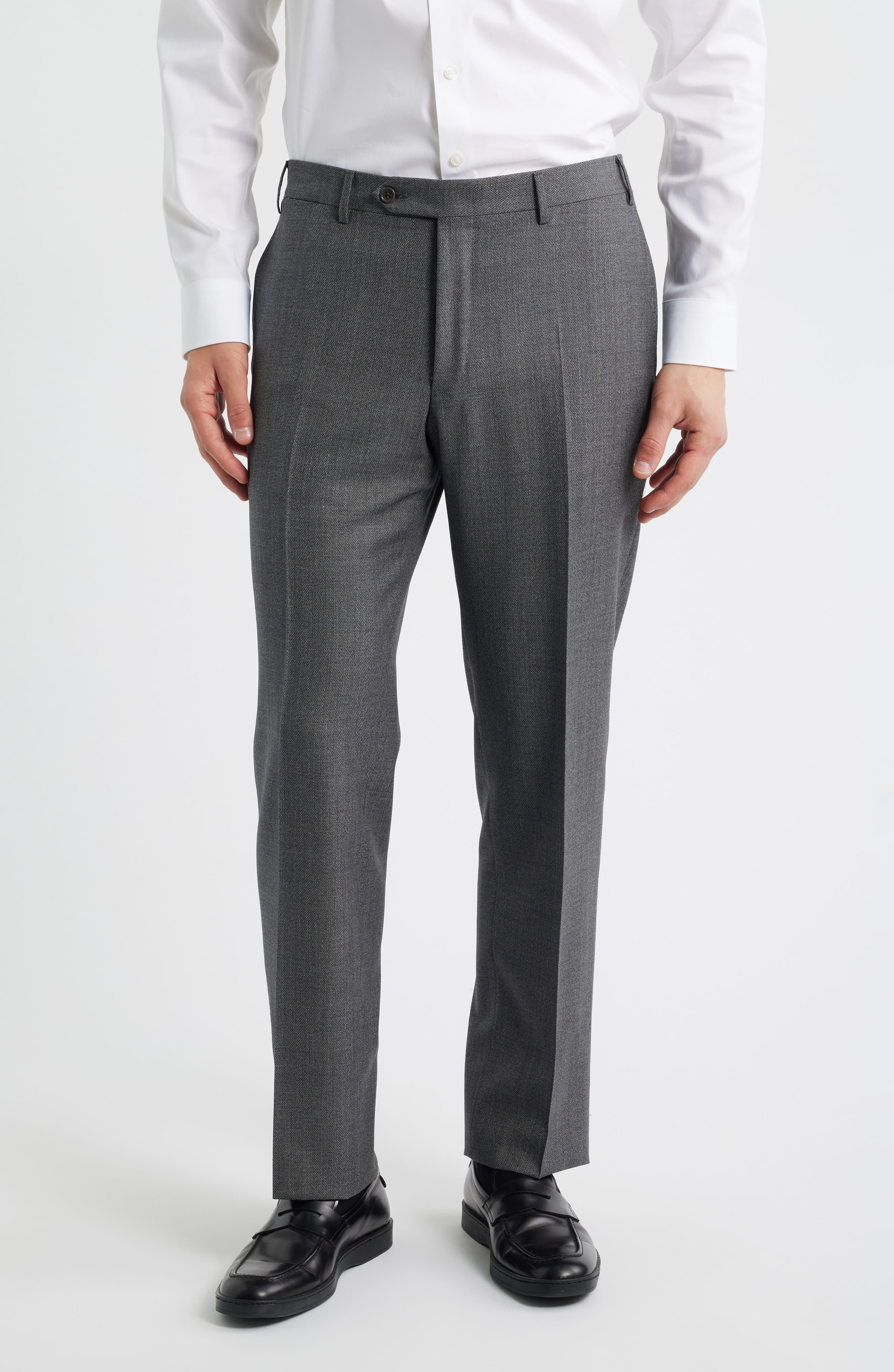 Canali Siena Regular Fit Grey Flat Front Super 130s Wool Dress Pants