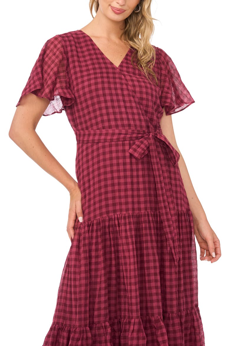 Fit & Flare Gingham Maxi Dress, Alternate, color, CRISP MERLOT