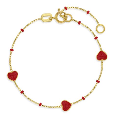 14k Red Enamel Heart Girls Bracelet