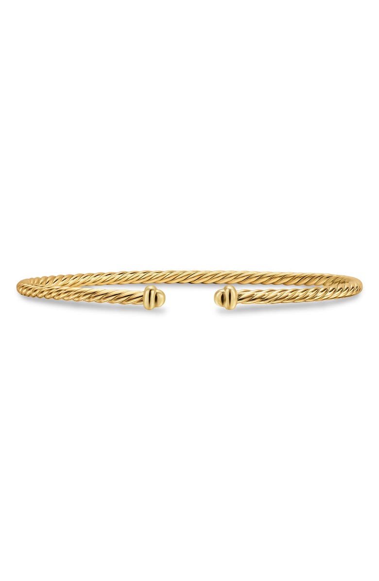 David Yurman Micro Cable Flex Open Bracelet in 18K Gold, 2.6mm, Main, color, Gold