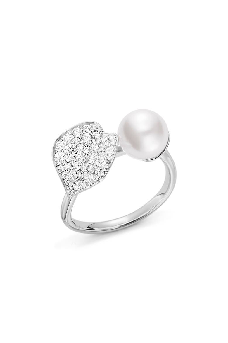 Diamond & Cultured Pearl Ring, Main, color, WHITE GOLD