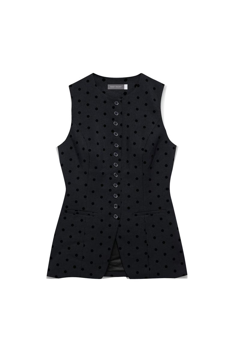 Polka Dot Longline Waistcoat, Alternate, color, Blue