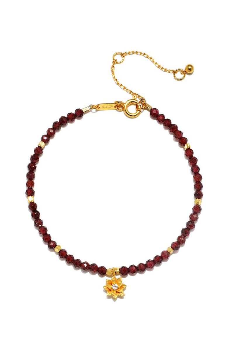 Satya Jewelry Red Garnet Lotus January Birthstone Bracelet, Main, color, Red