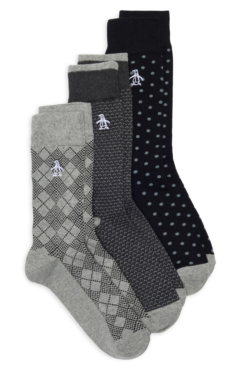 Original Penguin Pico Birdseye Crew Socks - Pack of 3, Main, color, Black