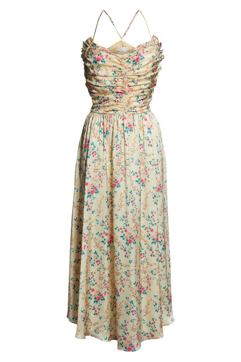 Floral Charmeuse Midi Dress, Alternate, color, YELLOW MULTI